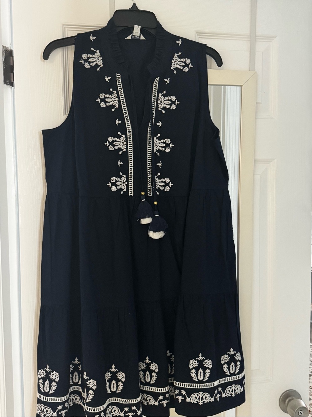 crown & ivy Navy Sleeveless Embroidered Tiered Mini Dress